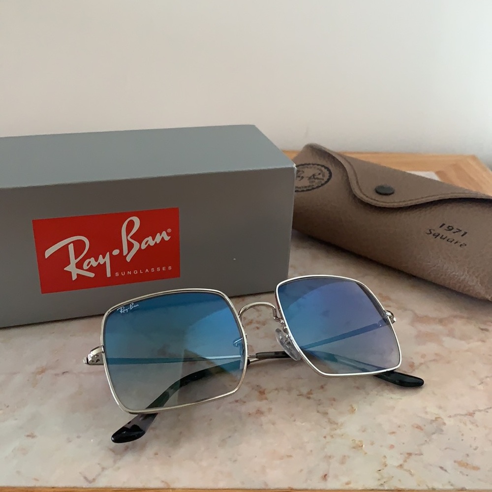 Ray-Ban Silver Frame Blue Gradient Lenses Square Sunglasses